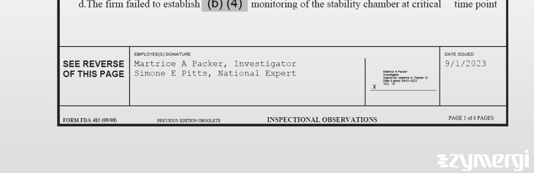 Martrice A. Packer FDA Investigator Simone E. Pitts FDA Investigator 