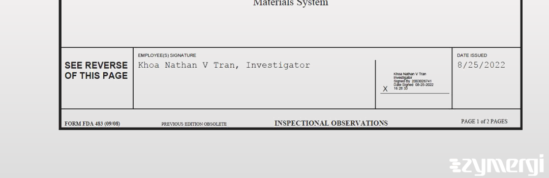 Khoa Nathan Tran FDA Investigator Tran, Khoa Nathan V FDA Investigator 