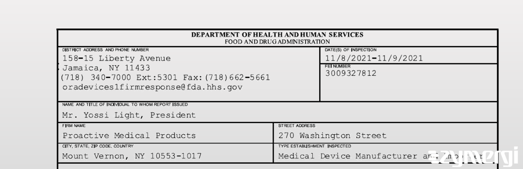 FDANews 483 Proactive Medical Products Nov 9 2021 top