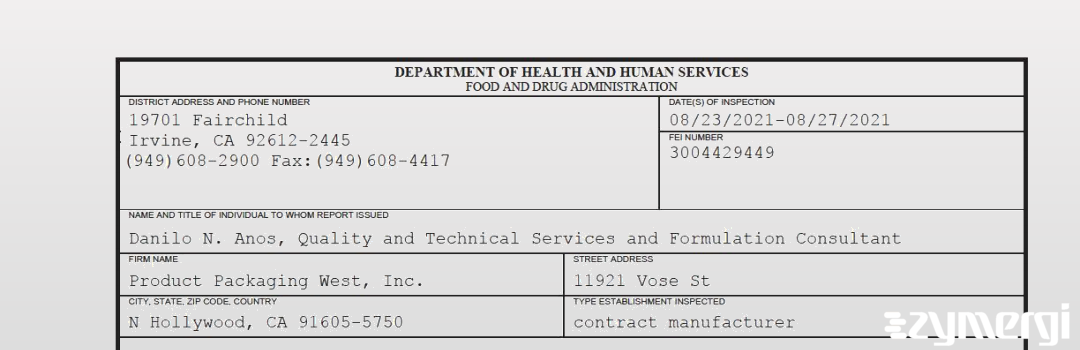 FDANews 483 Product Packaging West, Inc. Aug 27 2021 top