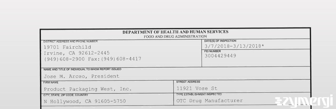 FDANews 483 Product Packaging West, Inc. Mar 13 2018 top