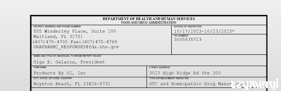 FDANews 483 Products By O2, Inc Oct 23 2023 top