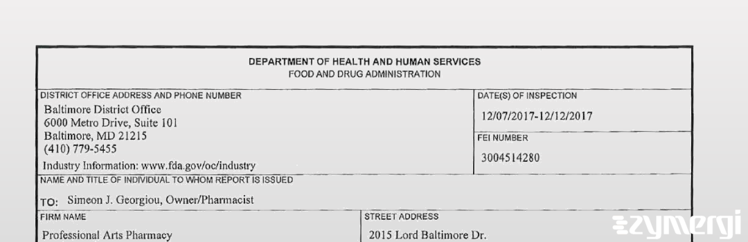 FDANews 483 Professional Arts Pharmacy Dec 12 2017 top