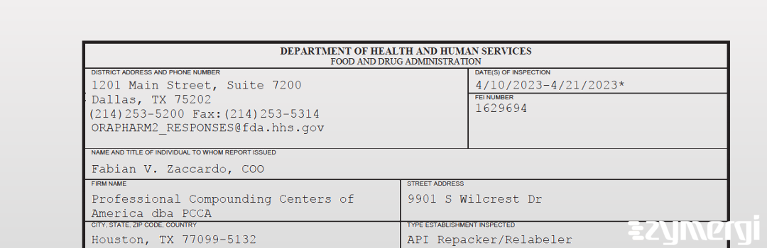 FDANews 483 Professional Compounding Centers of America dba PCCA Apr 21 2023 top