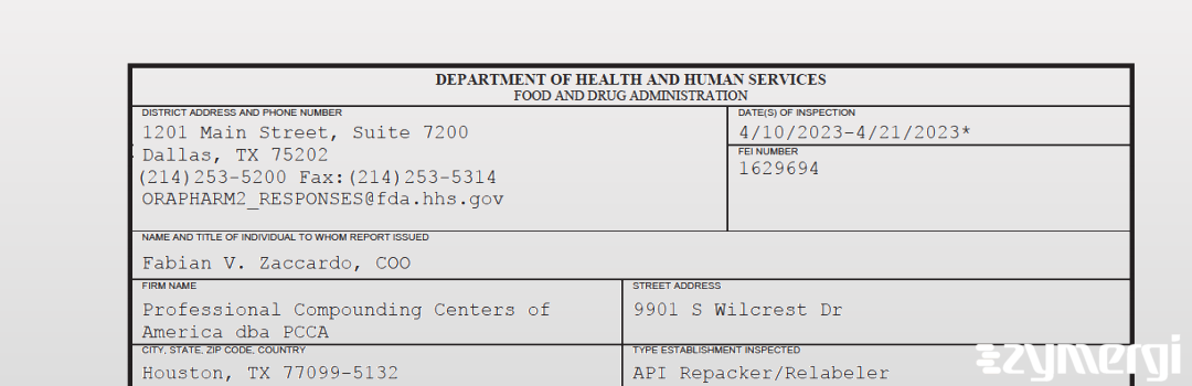 FDANews 483 Professional Compounding Centers of America dba PCCA Apr 21 2023 top