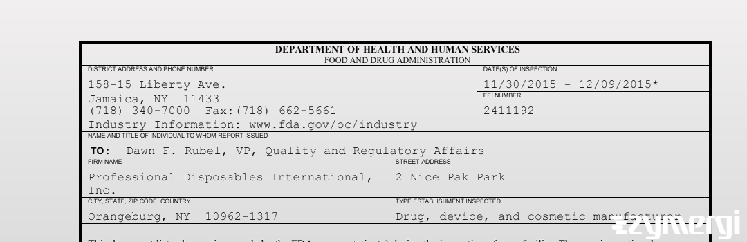 FDANews 483 Professional Disposables International, Inc. Dec 9 2015 top