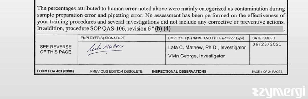 Vivin George FDA Investigator Lata C. Mathew FDA Investigator 