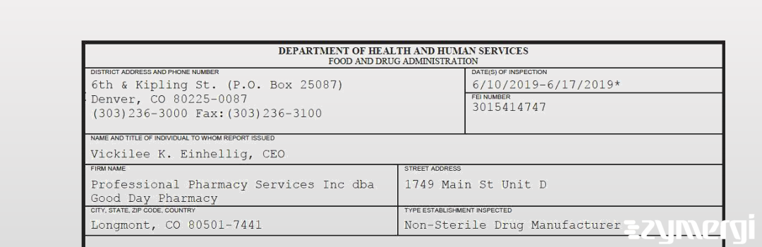 FDANews 483 Professional Pharmacy Services Inc dba Good Day Pharmacy Jun 17 2019 top