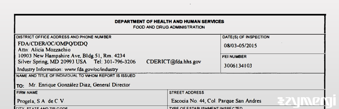 FDANews 483 Progela, S.A. de C.V. Aug 5 2015 top