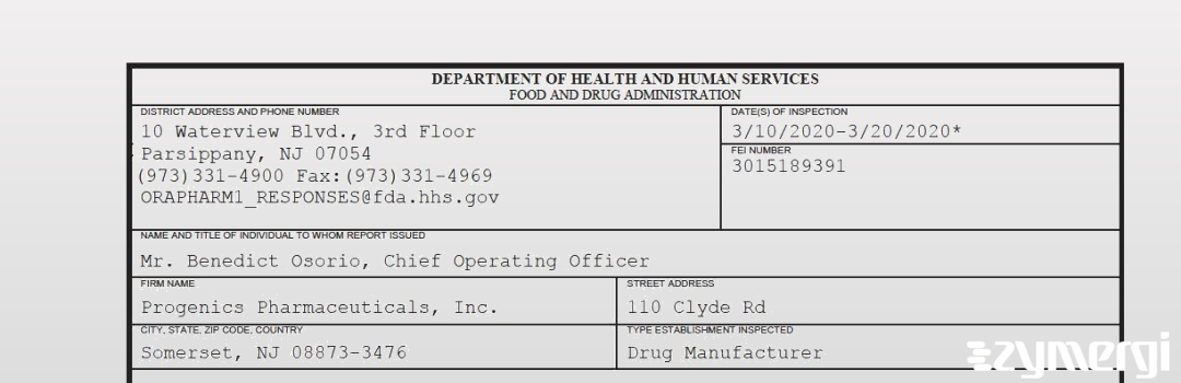 FDANews 483 Progenics Pharmaceuticals, Inc. Mar 20 2020 top