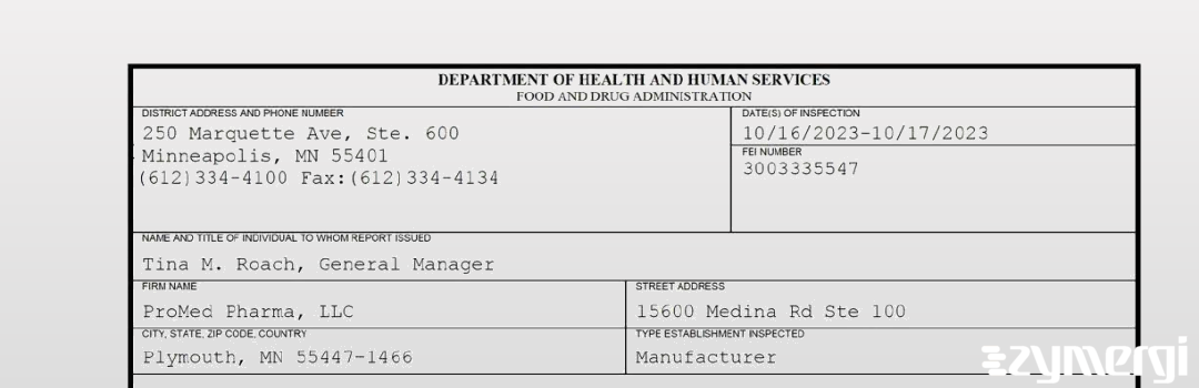 FDANews 483 ProMed Pharma, LLC Oct 17 2023 top