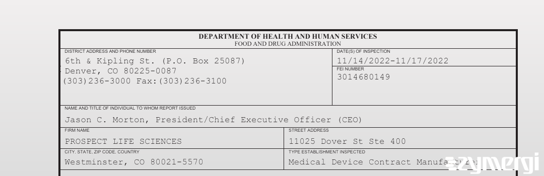 FDANews 483 PROSPECT LIFE SCIENCES Nov 17 2022 top