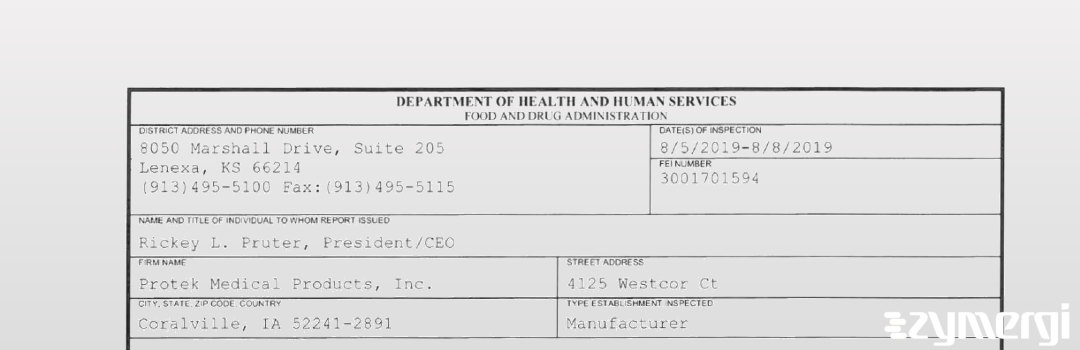 FDANews 483 Protek Medical Products Inc Aug 8 2019 top