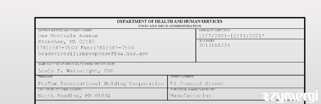 FDANews 483 ProTom International Holding Corporation Dec 14 2021 top