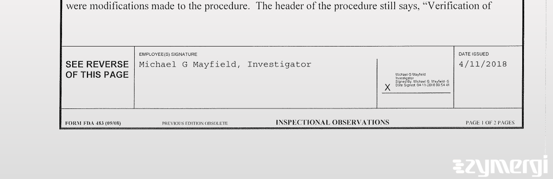 Michael G. Mayfield FDA Investigator 