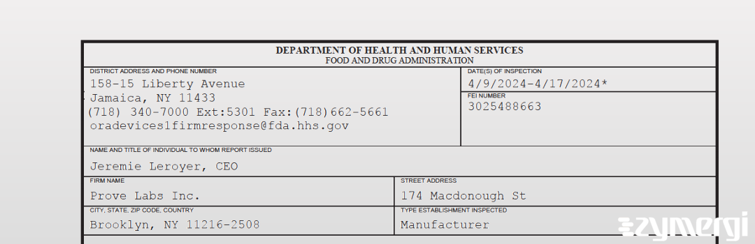 FDANews 483 Prove Labs Inc. Apr 17 2024 top