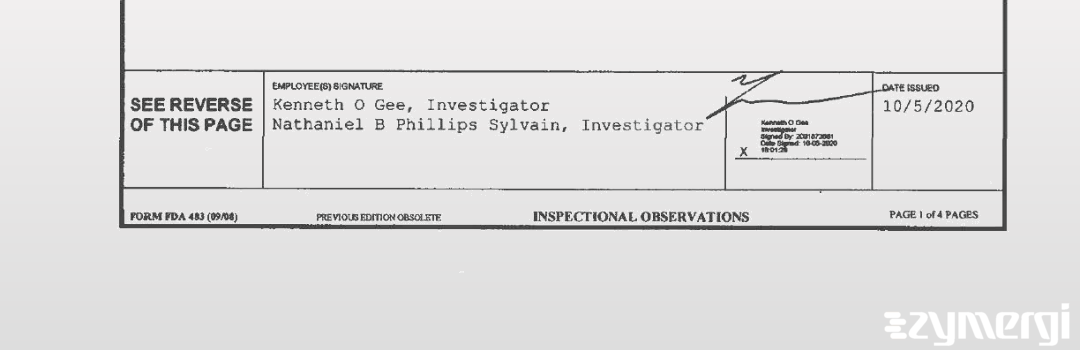 Kenneth O. Gee FDA Investigator Nathaniel B. Phillips Sylvain FDA Investigator Phillips Sylvain, Nathaniel B FDA Investigator
