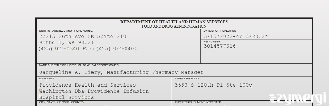 FDANews 483 Providence Health and Services Washington Dba Providence Infusion Hospital Services Apr 13 2022 top