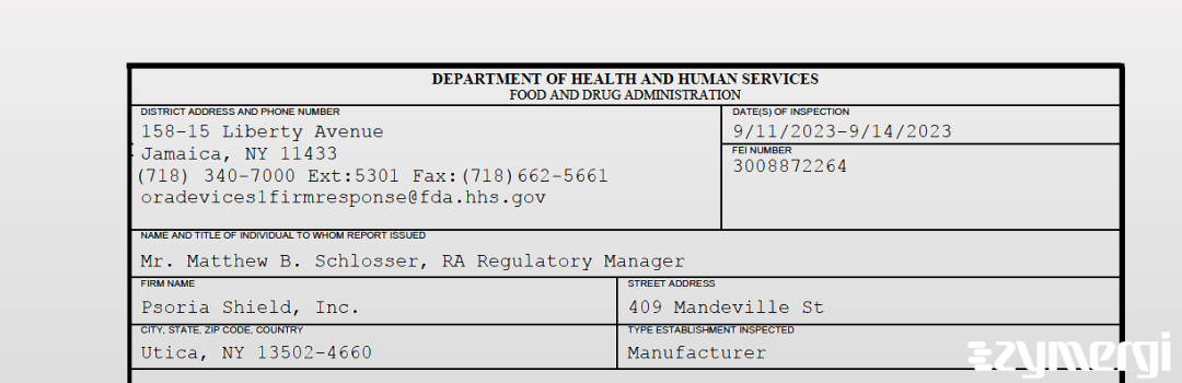 FDANews 483 Psoria Shield, Inc. Sep 14 2023 top