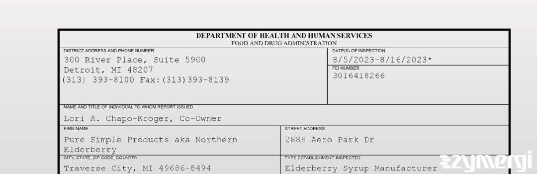 FDANews 483 Pure Simple Products aka Northern Elderberry Aug 16 2023 top