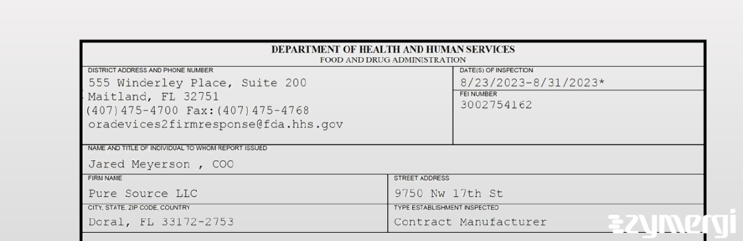 FDANews 483 Pure Source LLC Aug 31 2023 top