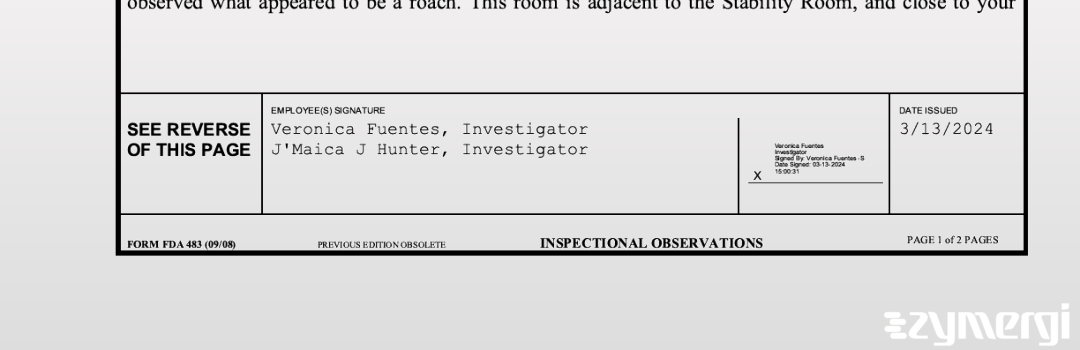 Veronica Fuentes FDA Investigator Hunter, J'Maica J FDA Investigator 