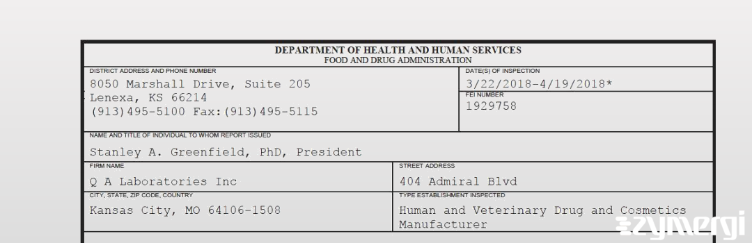 FDANews 483 Q A Laboratories Inc Apr 19 2018 top