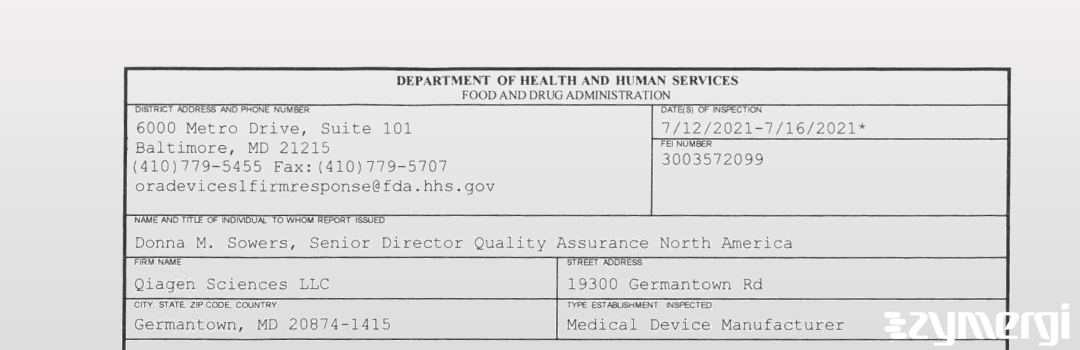 FDANews 483 Qiagen Sciences LLC Jul 16 2021 top