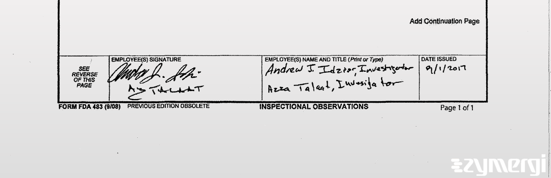 Azza Talaat FDA Investigator Andrew J. Idzior FDA Investigator