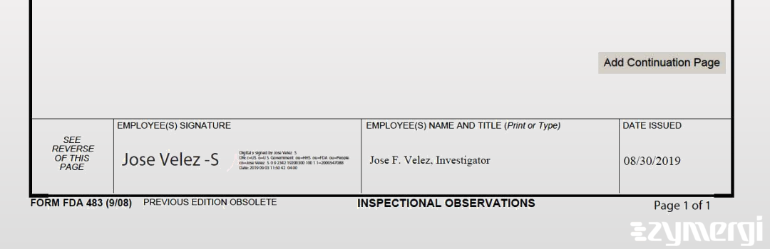 Jose F. Velez FDA Investigator 