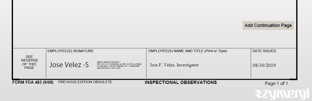 Jose F. Velez FDA Investigator 