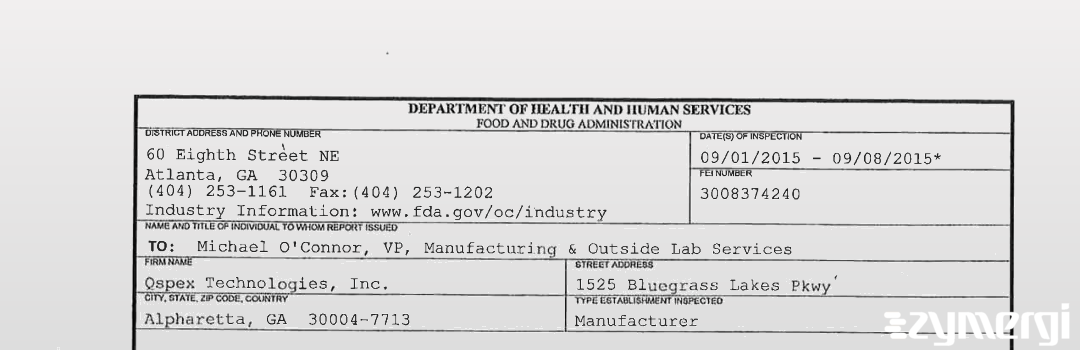 FDANews 483 Qspex Technologies, Inc. Sep 4 2015 top