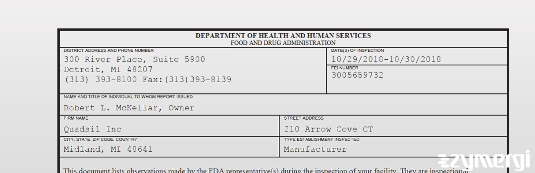 FDANews 483 Quadsil Inc Oct 30 2018 top