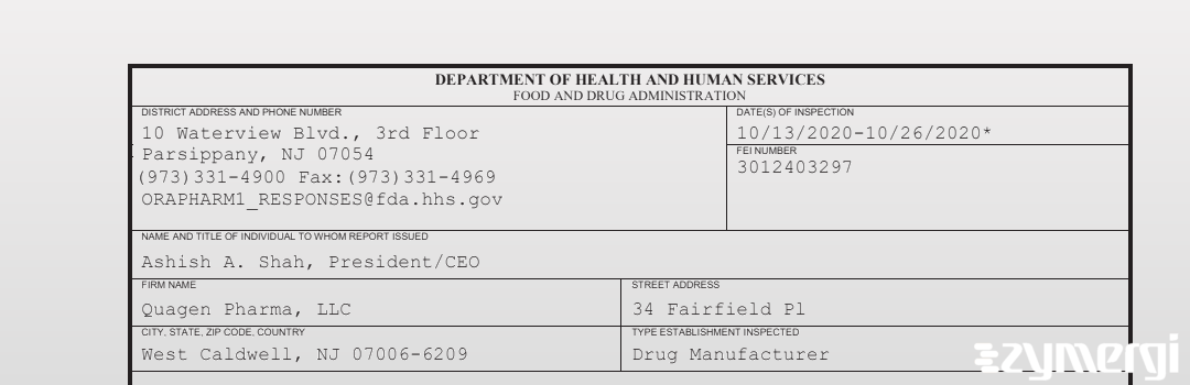 FDANews 483 Quagen Pharma LLC Oct 26 2020 top