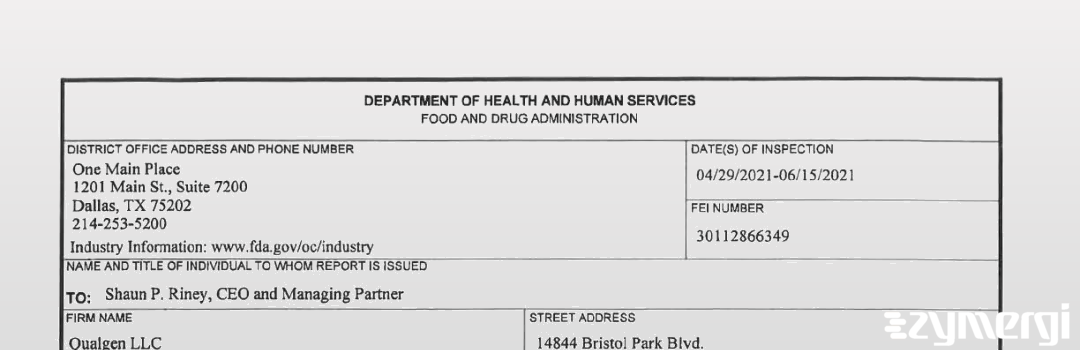 FDANews 483 Qualgen, LLC Jun 15 2021 top