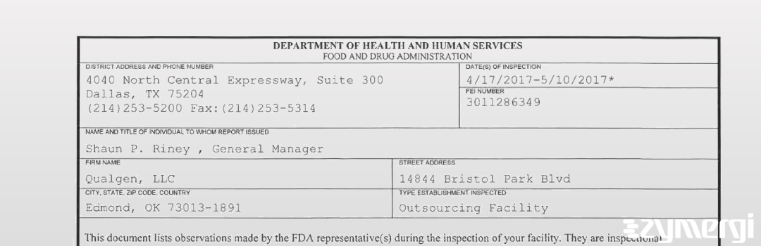 FDANews 483 Qualgen, LLC May 10 2017 top