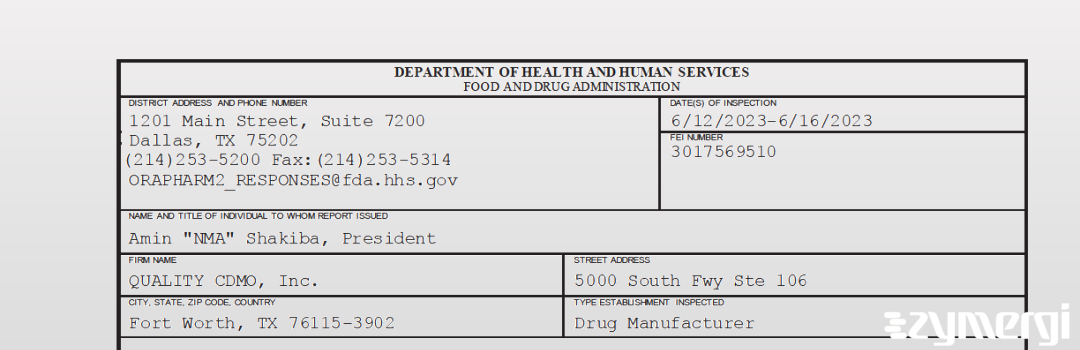 FDANews 483 QUALITY CDMO, Inc. Jun 16 2023 top