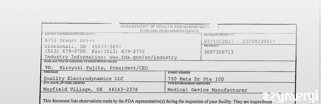 FDANews 483 Quality Electrodynamics LLC Mar 9 2015 top