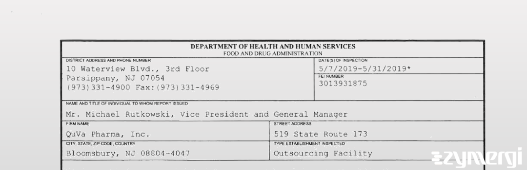 FDANews 483 QuVa Pharma, Inc. May 31 2019 top