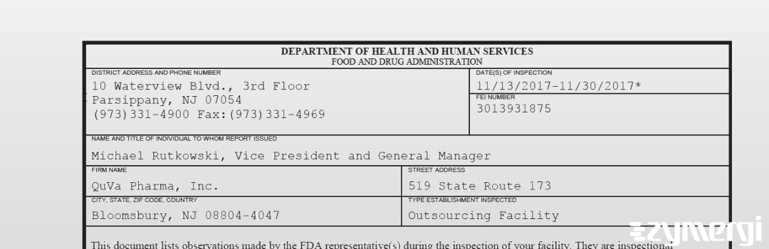 FDANews 483 QuVa Pharma, Inc. Nov 30 2017 top