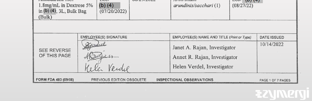 Annet R. Rajan FDA Investigator Janet A. Rajan FDA Investigator Helen Verdel FDA Investigator