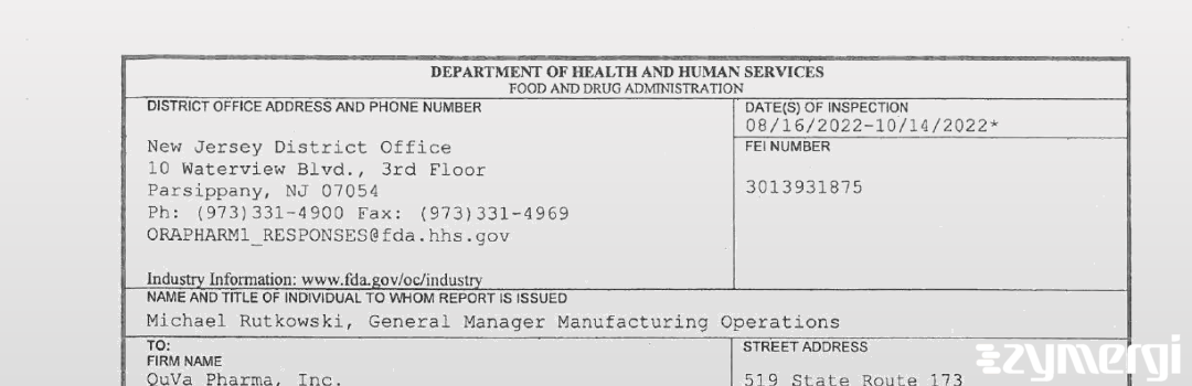 FDANews 483 QuVa Pharma, Inc. Oct 14 2022 top