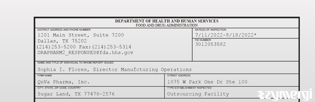 FDANews 483 QuVa Pharma, Inc. Aug 18 2022 top