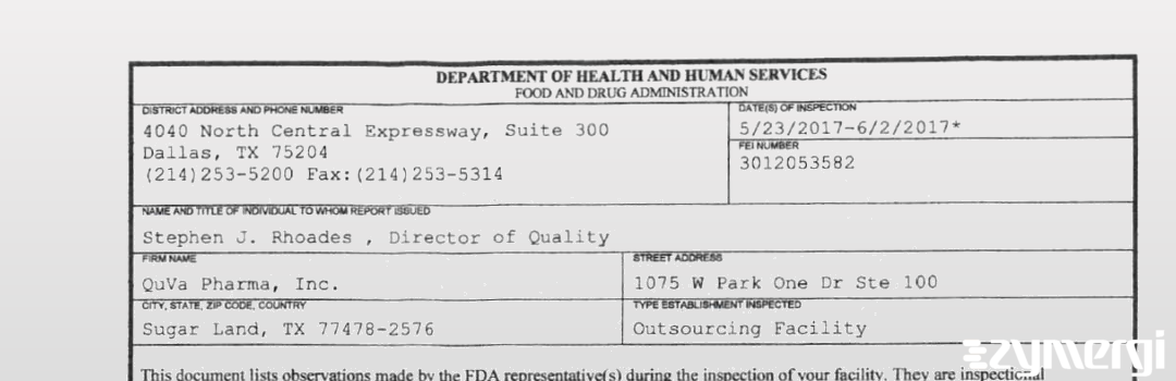 FDANews 483 QuVa Pharma, Inc. Jun 2 2017 top