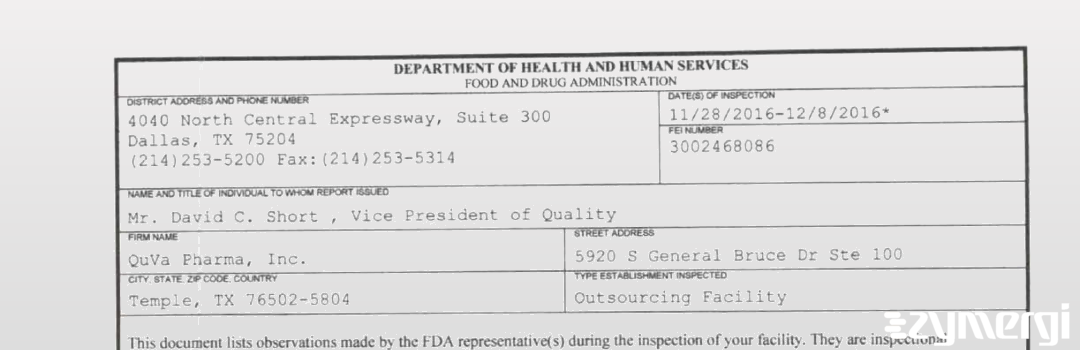 FDANews 483 QuVa Pharma, Inc. Dec 8 2016 top