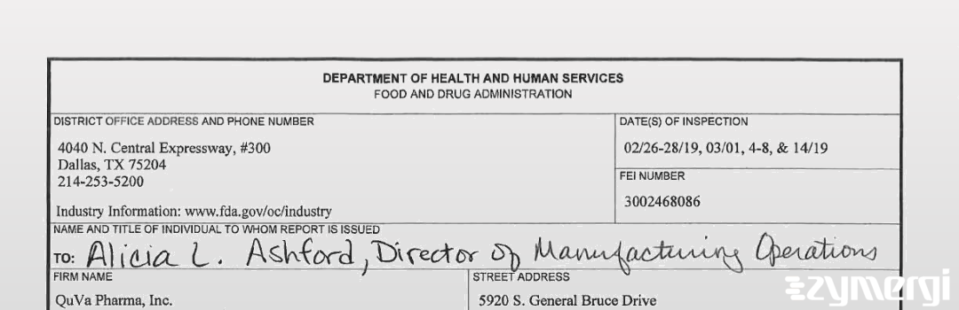 FDANews 483 QuVa Pharma, Inc. Mar 14 2019 top