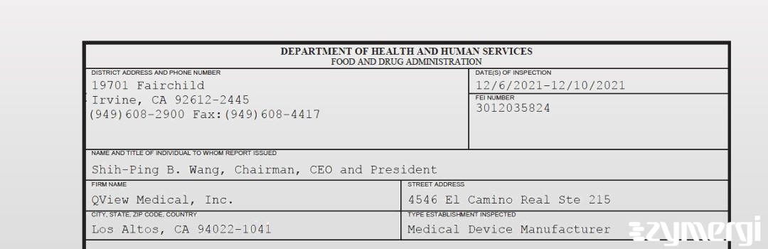 FDANews 483 QView Medical, Inc. Dec 10 2021 top