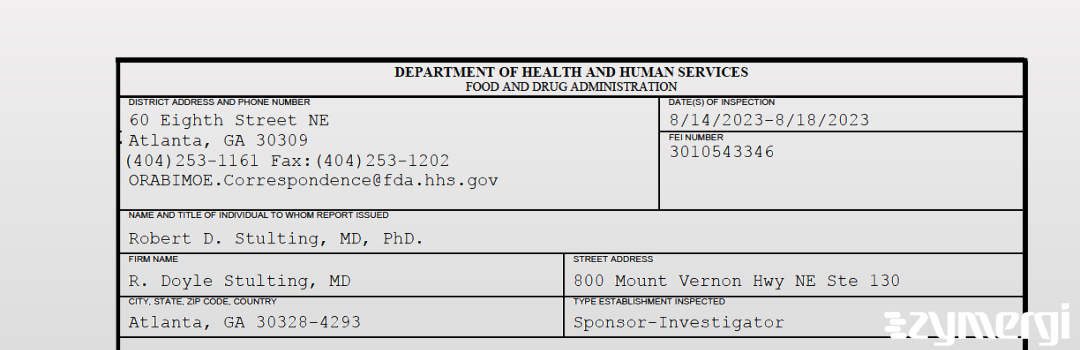 FDANews 483 R. Doyle Stulting, MD Aug 18 2023 top