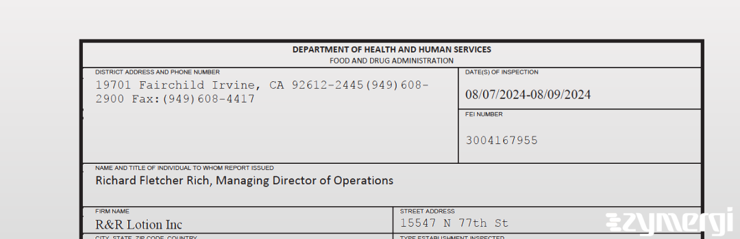 FDANews 483 R & R Lotion Inc Aug 9 2024 top