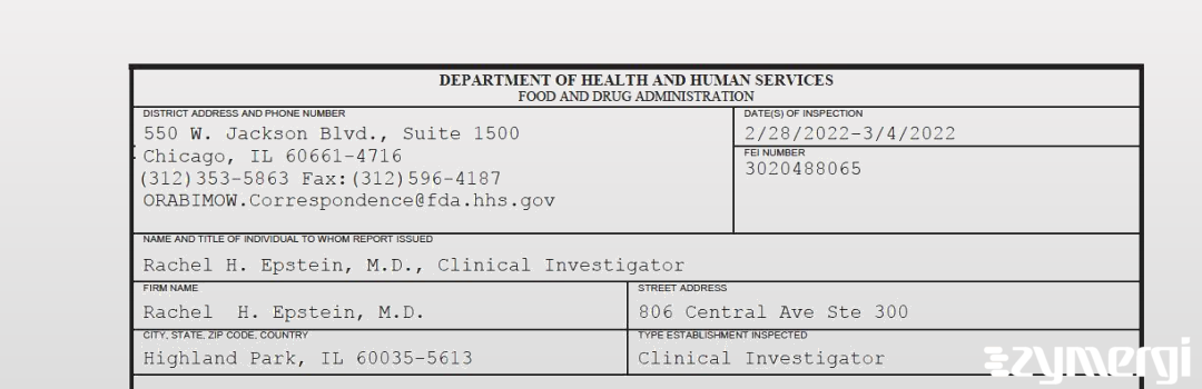 FDANews 483 Rachel  H. Epstein, M.D. Mar 4 2022 top